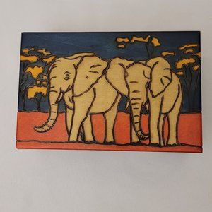 Carved and Painted Wood Elephant Box